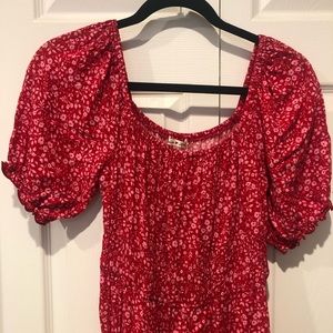 Pink and Red Floral Midi Dress